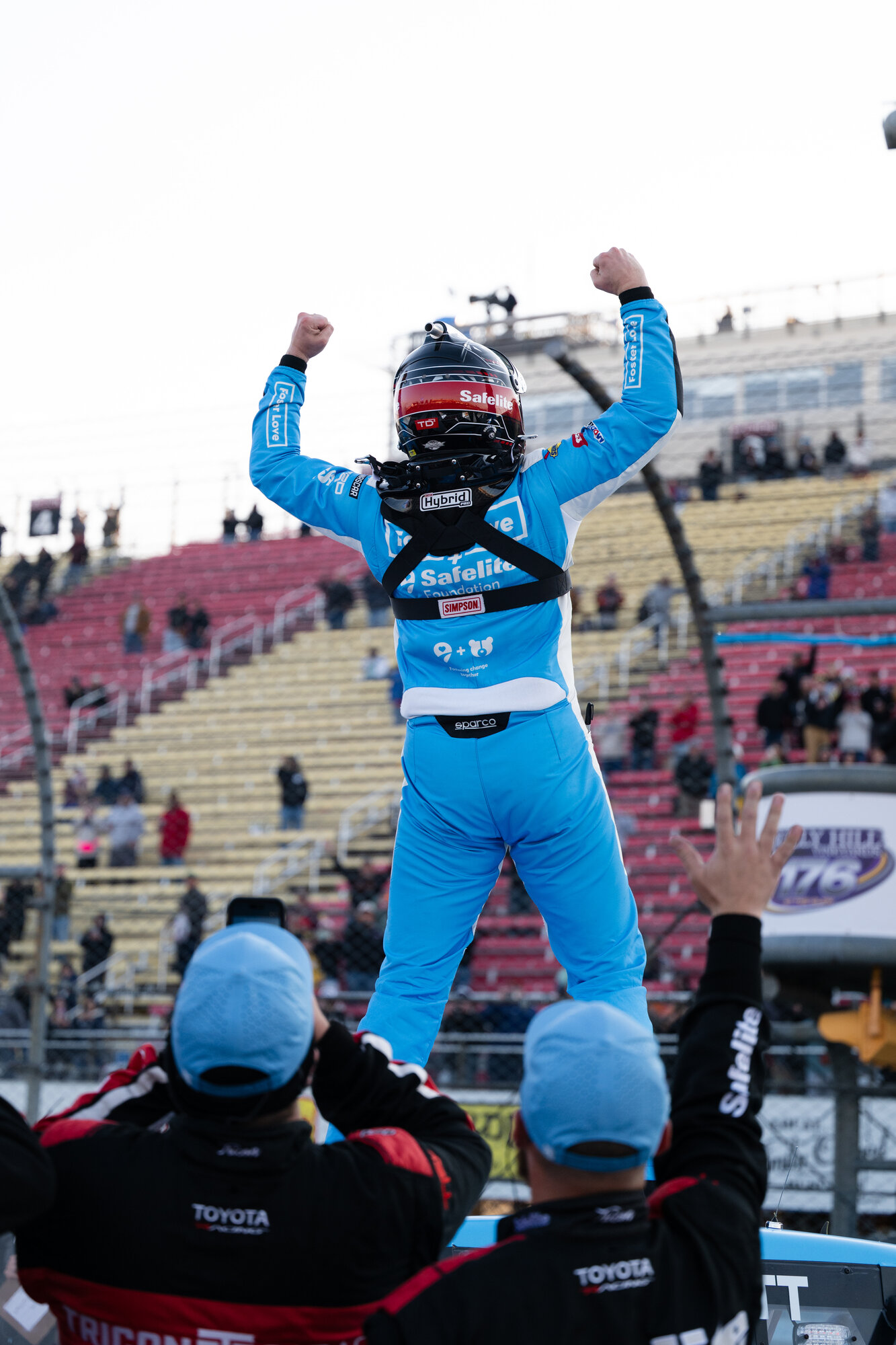 Kaden Honeycutt celebrates after winning the Bully Hill Vineyards 176 at Watkins Glen International
