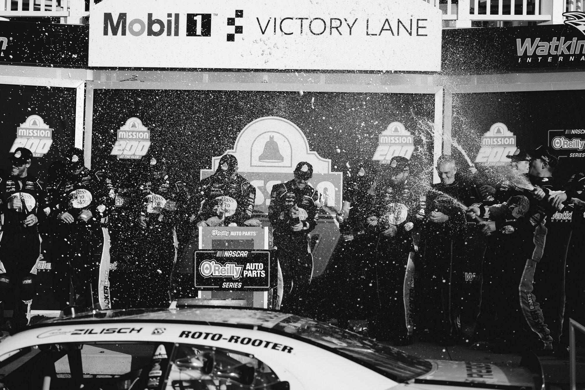 Connor Zilisch's team celebrates in Mobil 1 Victory Lane at Watkins Glen