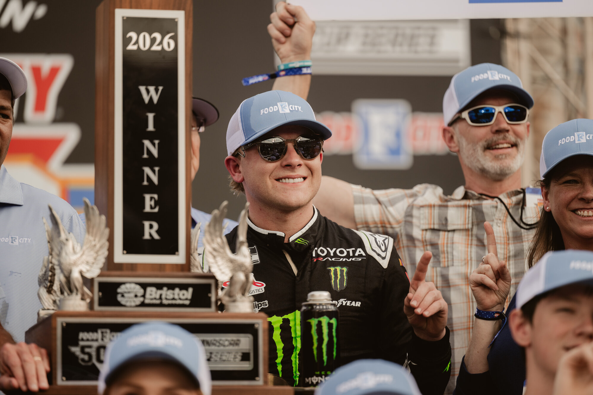 Ty Gibbs celebrates his first career Cup Series win at Bristol Motor Speedway